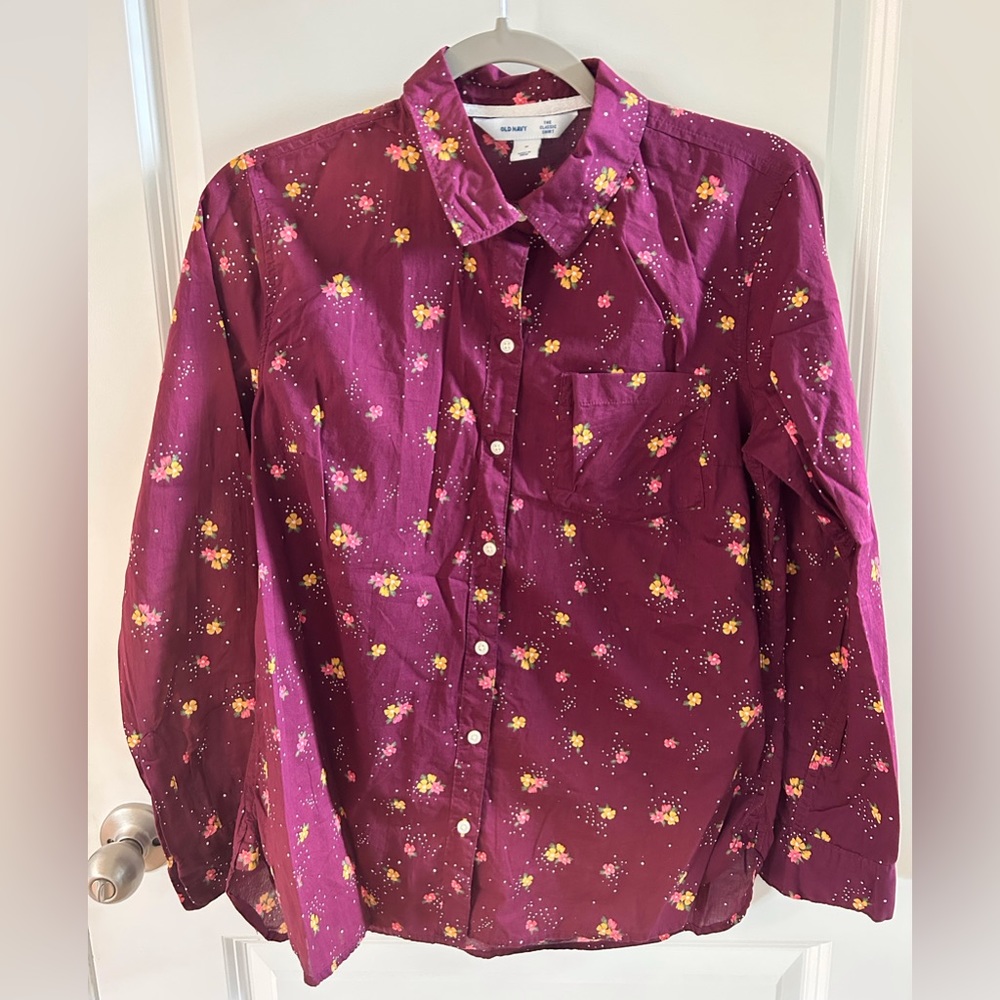Old Navy Maroon Floral Button-Down